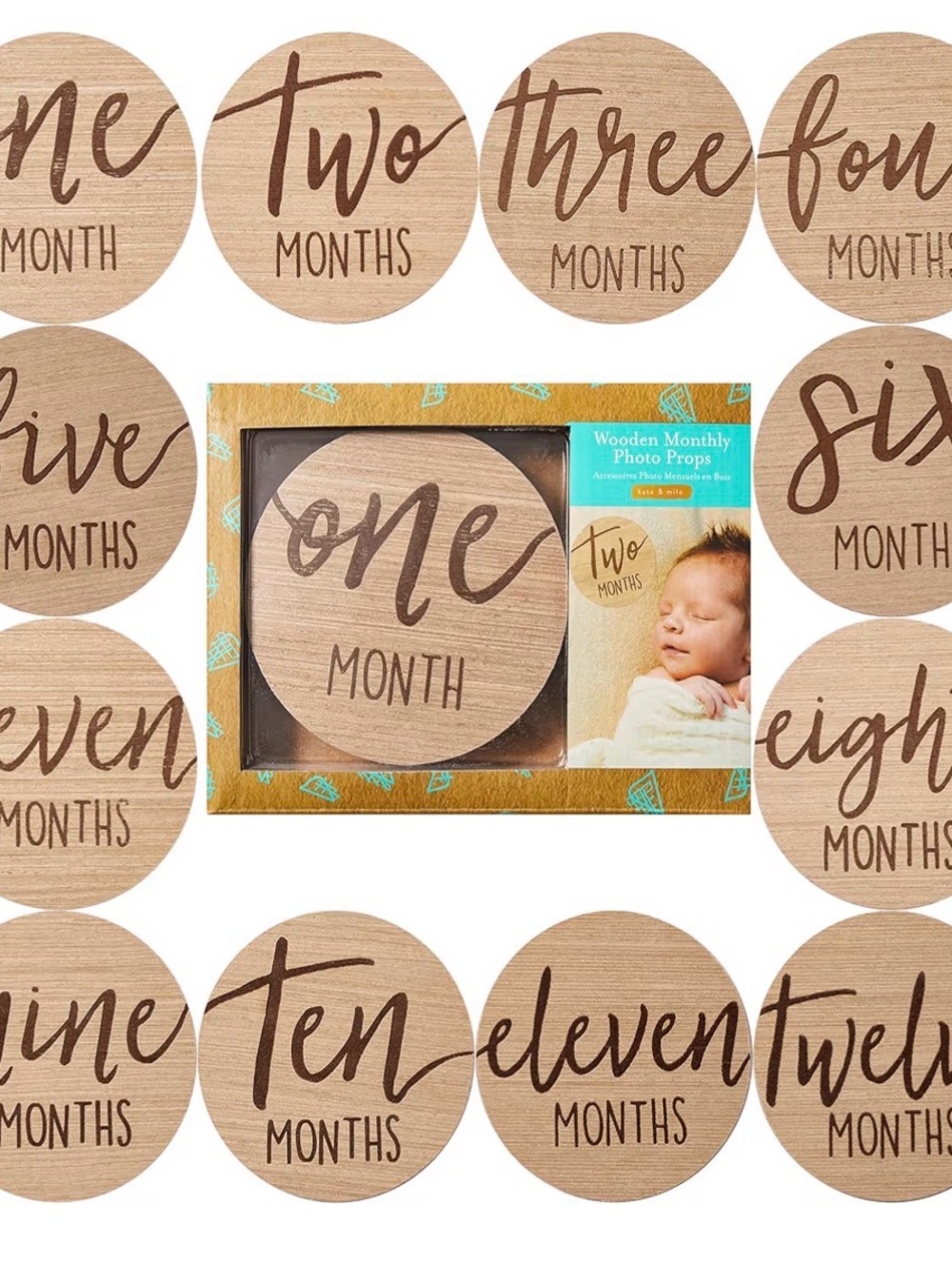 Monthly Baby Milestone Photo Props - Wooden 'One to Twelve Months' Set
